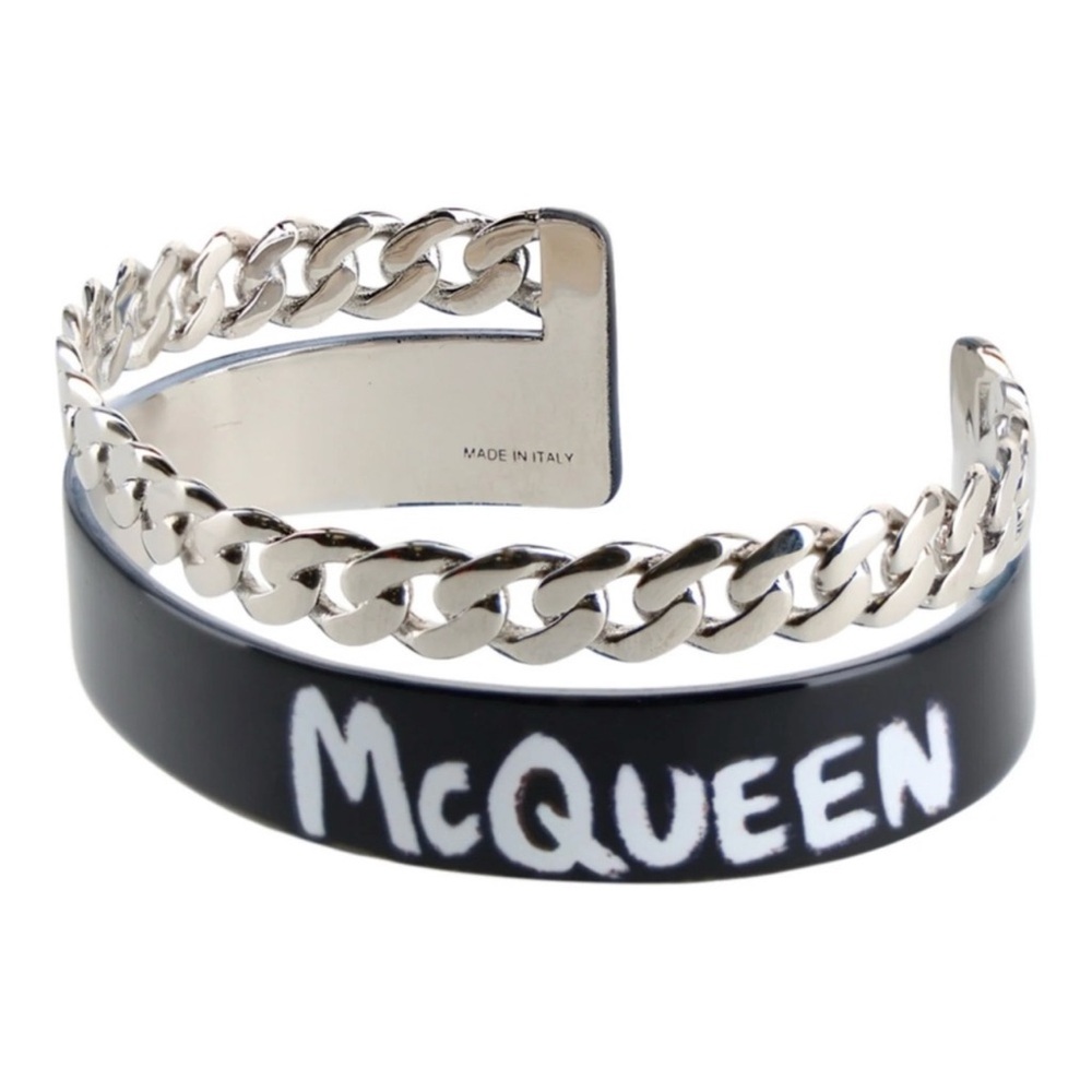 🔥🖤 NWT 🖤🔥 ALEXANDER MCQUEEN BLACK AND SILVER CUFF BRACELET